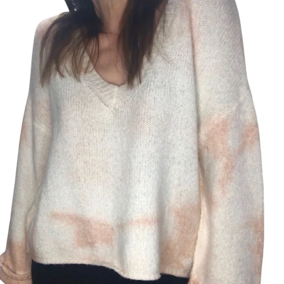 Anthropologie V Neck Bell Sleeve Sweater Sz XS Oversized Boxy Tie Dye Cozy Warm - Picture 2 of 13